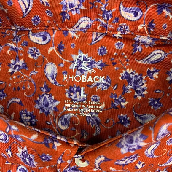 Rhoback Mens Shirt Large Red Paisley Floral Polo Performance Golf Stretch - Picture 4 of 8